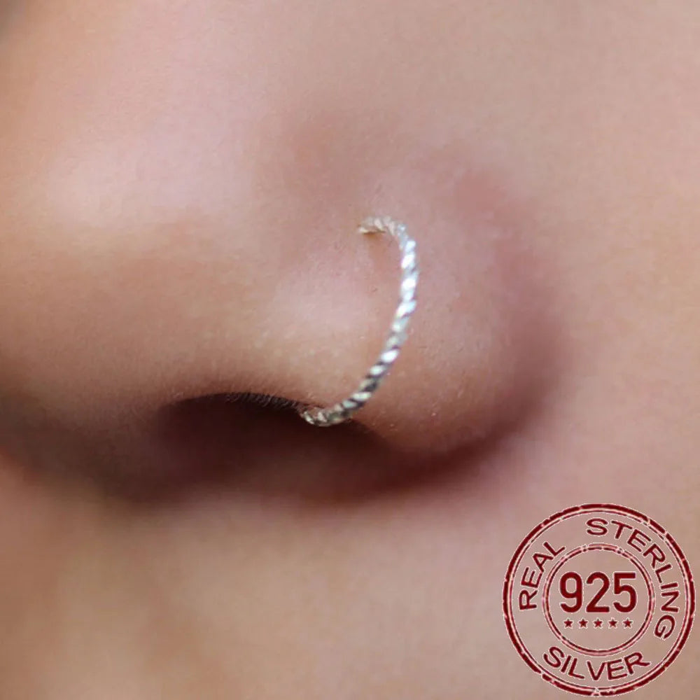 India Nose ring hoop 925 sterling silver thin nose piercing for women men twist zircon cartilage tragus helix hoop earring