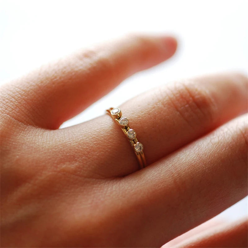 14K Gold Filled White 2MM AAA Zircon Stacking Ring Boho Gold Jewelry Minimalist Knuckle Ring Anillos Mujer Gold Rings for Women