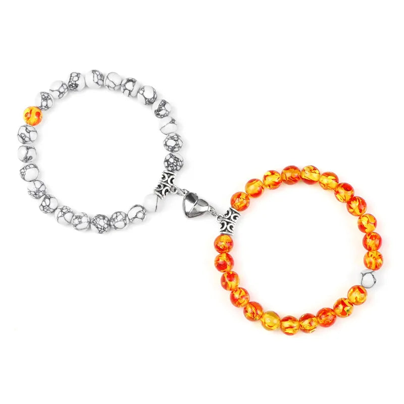 Hot Sale 2Pcs/Set Beads Bracelet For Lovers Natural Stone Distance Heart Magnet Couple Bracelets Friendship Fashion Jewelry Gift