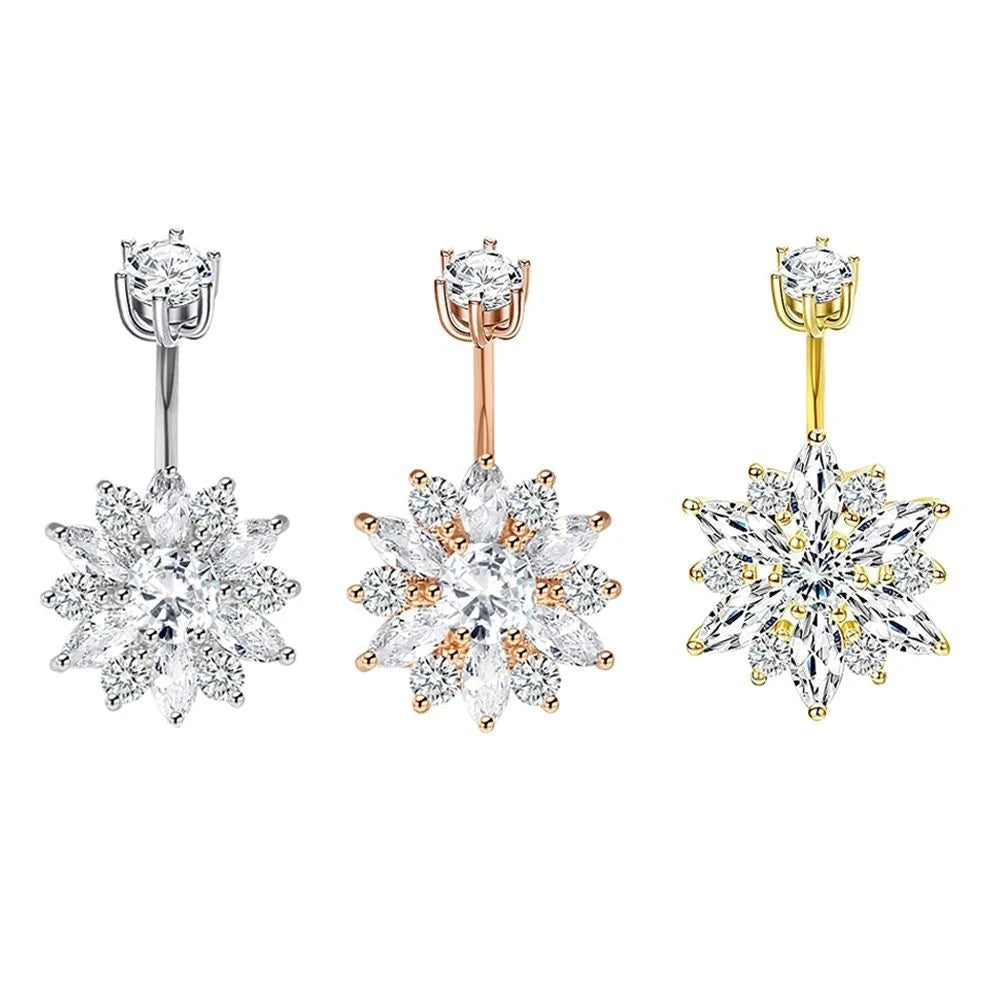 1PCS Crystal Belly Button Rings Surgical Steel Heart Navel Piercing Sexy Flower Belly Rings Body Piercing Ombligo Navel Rings