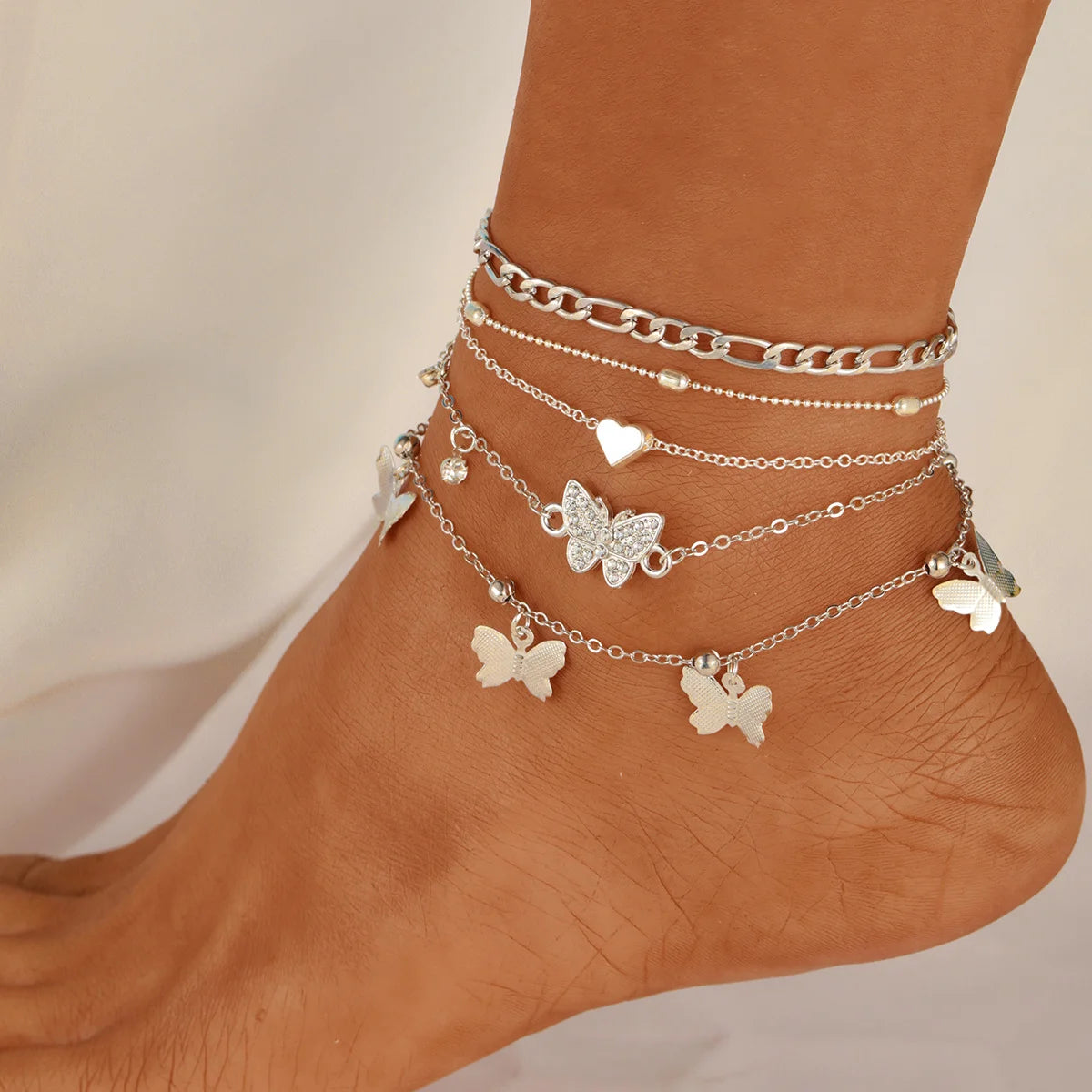3pcs Retro Pearl Beads Anklet for Women Fashion Handmade Shell Butterfly On Foot Bracelet Bohemian Summer Beach Jewelry Gifts