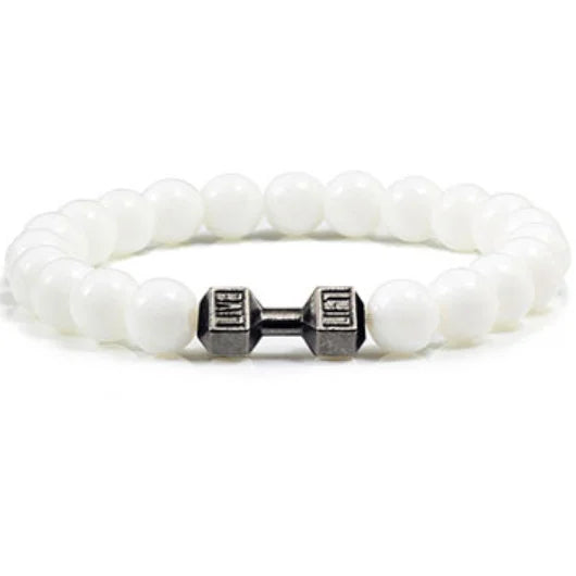 Hot Selling Vintage Men's Bangle Natural Stone Bead Dumbbell Pendant Elastic Strand Bracelet for Friend's Gift