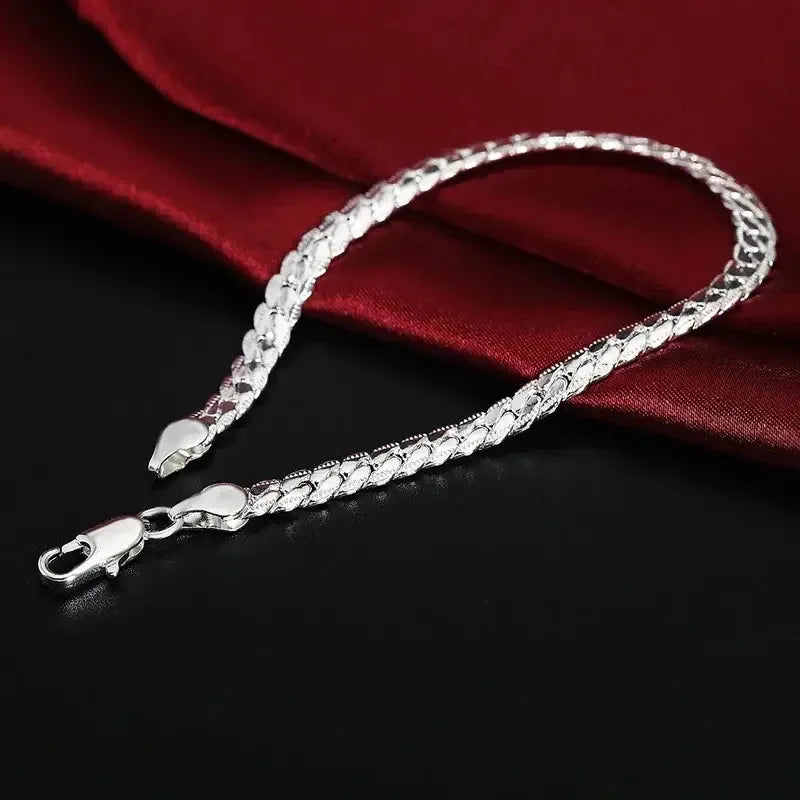 5MM Full Sideways Silver Plated Chain For Women 18-24 Inches Link Chain Choker Necklace Men Fashion Jewelry Gift