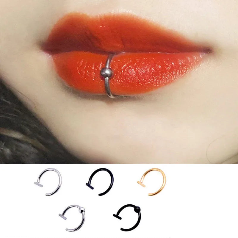 2Pcs 316L Stainless Steel Fake Nose Ring, Nose Cuffs Fake Septum Rings Clip On Nose Hoop Lip Rings Conch Earring Body Jewelry