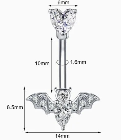 1/4PCS Crystal Bat Fake Nose Ring Septum Jewelry Stainless Steel Non Piercing Cuff Earring Rook Faux Clip on Hoop