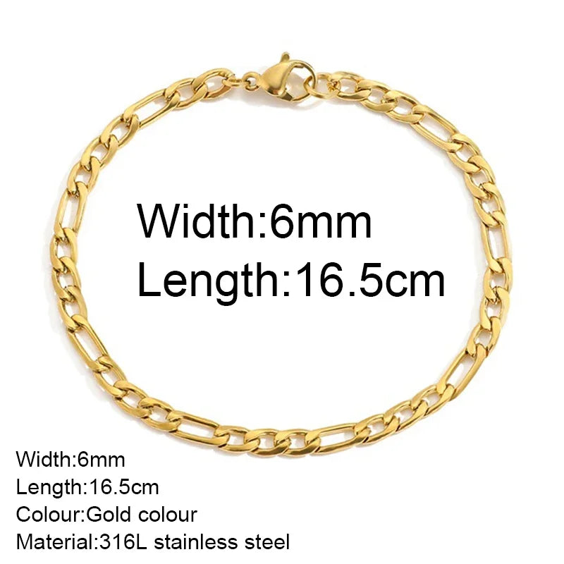 Multilayered Bracelet Gold Color Snake Paperclip Figaro Cuban Chain Stainless Steel Jewelry Male Female Bracelets Factory