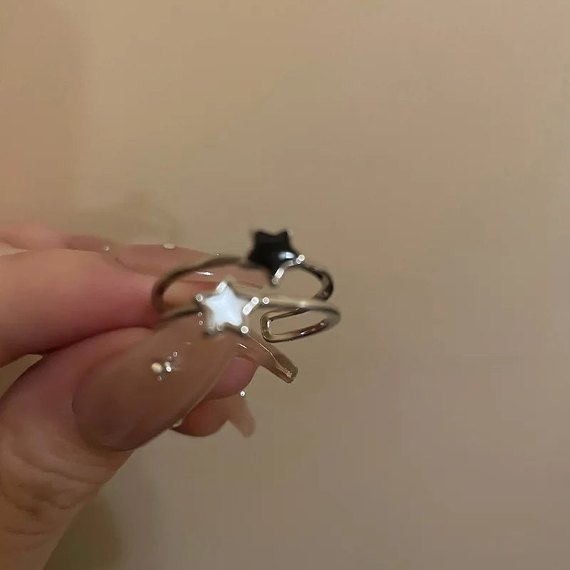 Kpop Fashion Star Zircon Crystal Rings for Women Girls Double Layer Ring Aesthetic Jewelry y2k Accessories 2024 New Trend