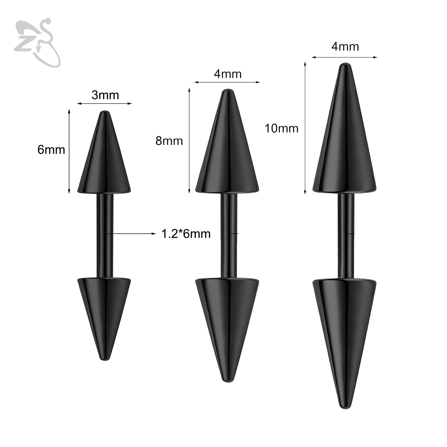 ZS 1PC 16G Long Spike Bridge Piercing Stainless Steel Eyebrow Ring Curved Barbell Cartilage Earring Punk Cone Labret Piercing