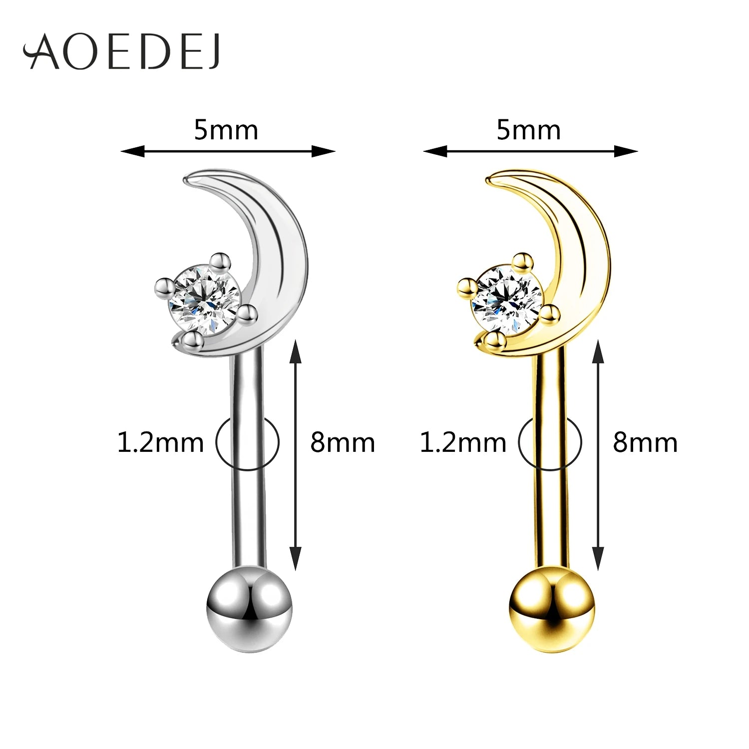 AOEDEJ 1 Piece Stainless Steel 16G Eyebrow Stud 8/10MM Eyebrow Piercing Star Moon Butterfly Shape Labret Lip Piercings Jewelry