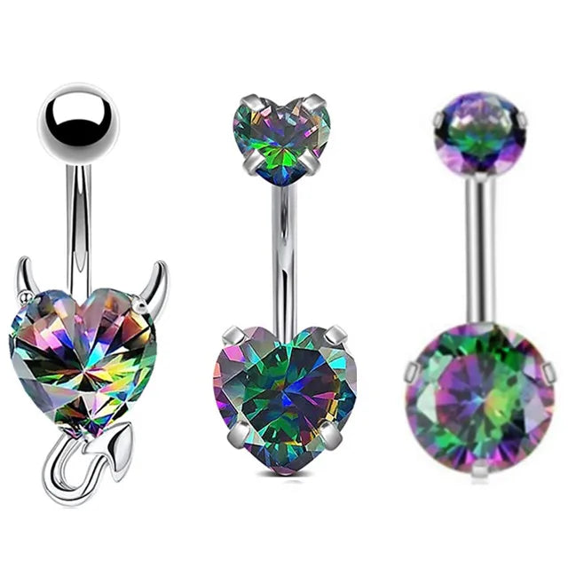 3PCS Heart Crystal Belly Button Piercing Jewelry Set Red Cz Navel Piercing Bulk Flower Belly Rings Pack Piercing Ombligo Lote