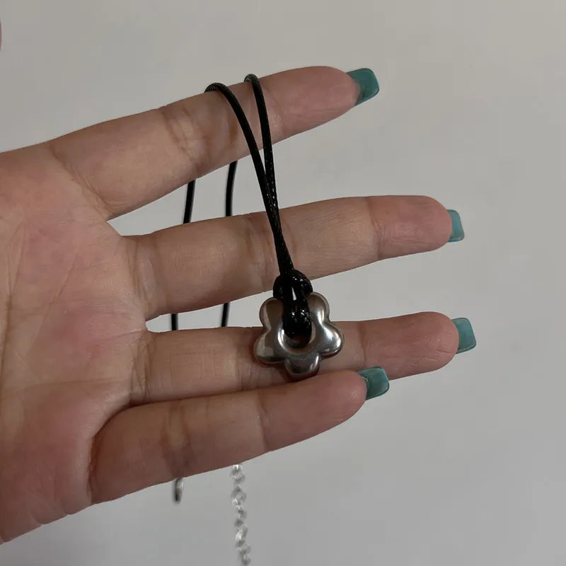 New Korean Fashion Hollow Titanium Steel Star Pentagram Pendant Necklace for Women Men Black Rope Chain Choker Y2k Party Jewelry