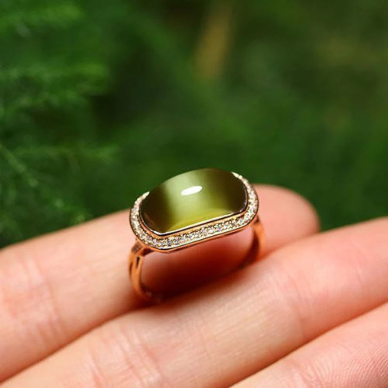 New natural Hetian jasper rings for women exquisite light luxury ethnic style engagement party silver jewelry adjustable