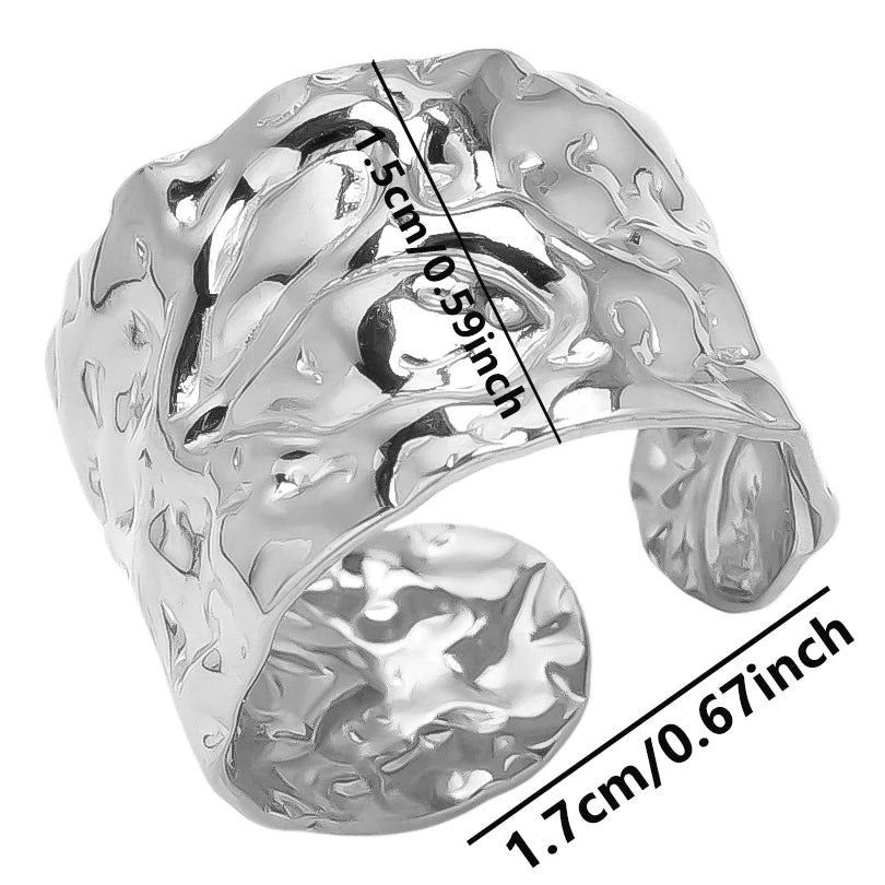 1Pc Stainless Steel Waterproof Women Personality Textured Chunky Open Rings Vintage Hollow Irregular Multi-layer Anillos Jewelry