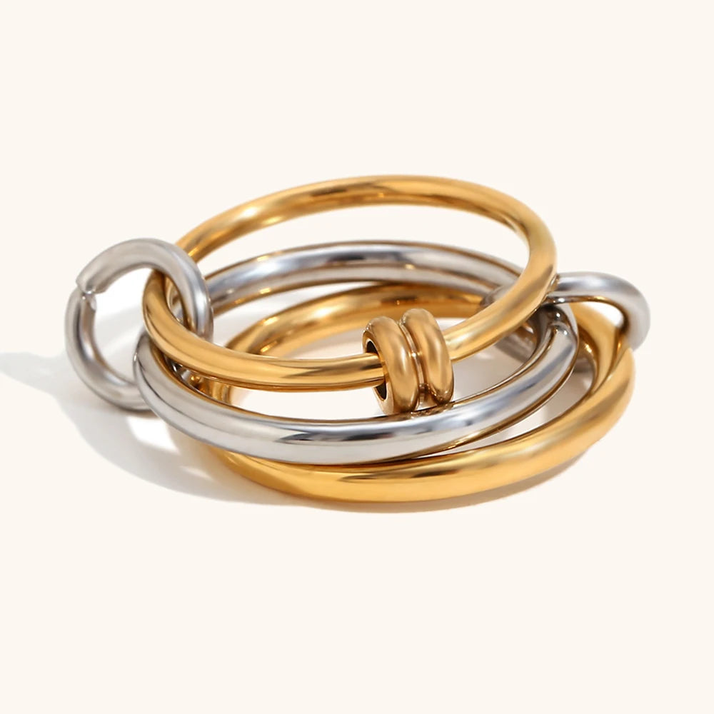 La. Muses Color Mix Dual Tone Multi-layer Circle Stainless steel Women's Ring Trendy Fashion Daily Versatile Jewelry