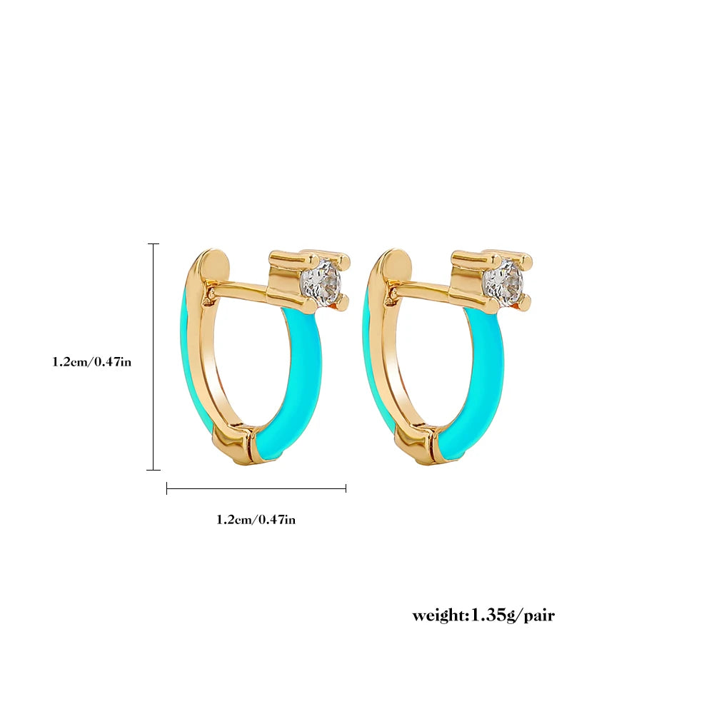 Fashion Colorful Enamel CZ Round Huggie Earrings for Women Trendy Candy Gold Plated Crystal Hoop Earrings Hinged Back Jewelry