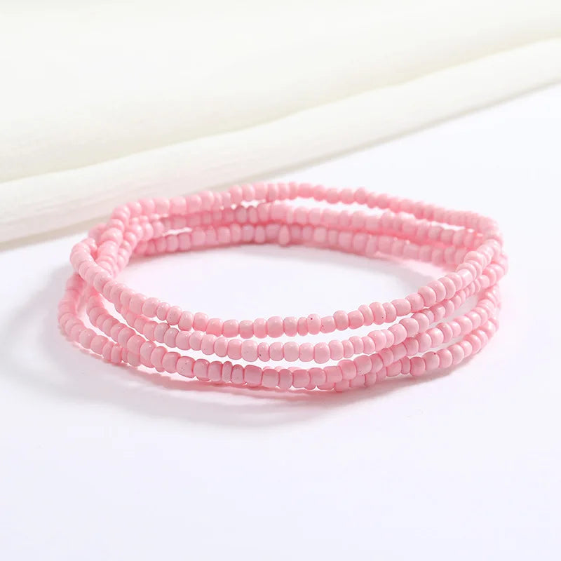 Women New Simple Fashion Hand Beaded Chain Glass Beaded Body Chain All-match Color Elastic Waist Chain BD7052