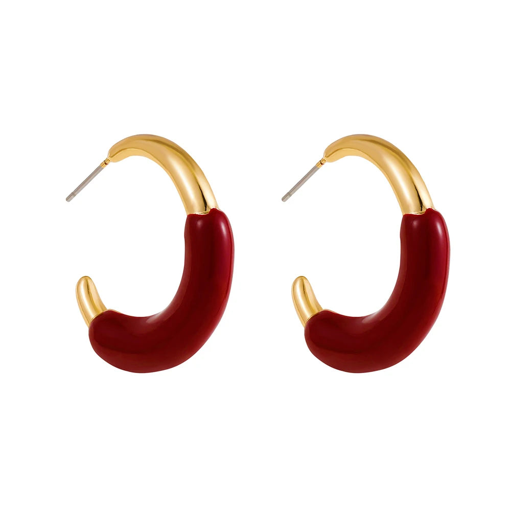 Trend Enamel Color C Shape Gold Color Hoop Earrings for Women Girls Colorful Candy Circle Piercing Ear Stud Creative Jewelry