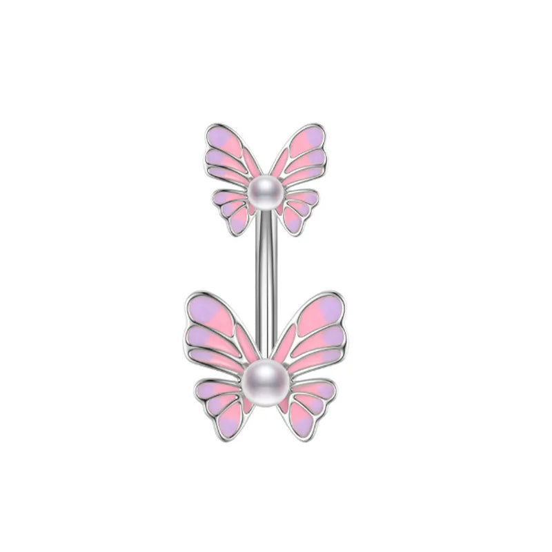 1PCS Stainless Steel CZ Belly Button Piercing Heart Navel Barbell Jewelry Butterfly Belly Button Ring Sexy Navel Ring For Women