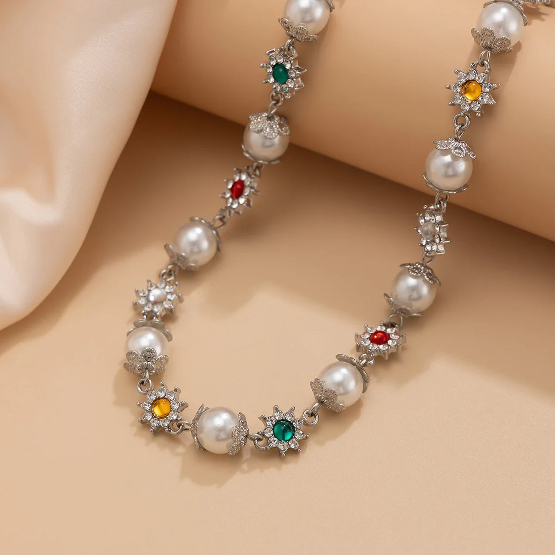 IFYOUOO Luxury Shinny Colorful Rhinestone Short Necklace Women Imitation Pearl Choker Jewelry Collar Wed Bridal Goth