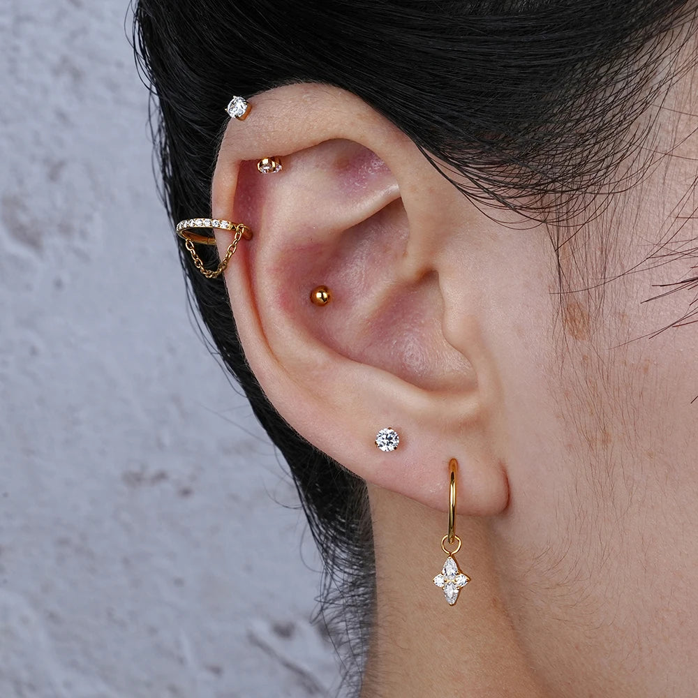 Right Grand ASTM F136 Titanium 16G CZ Cartilage Helix Daith Rook Earring Eyebrow Curved Barbell Labret Lip Piercing Body Jewelry