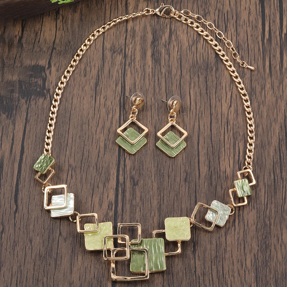 Fashion Simple Drip Oil Geometric Jewelry Sets for Women Accessories New Trendy Necklace and Earrings Set Daily Party Prom Gift