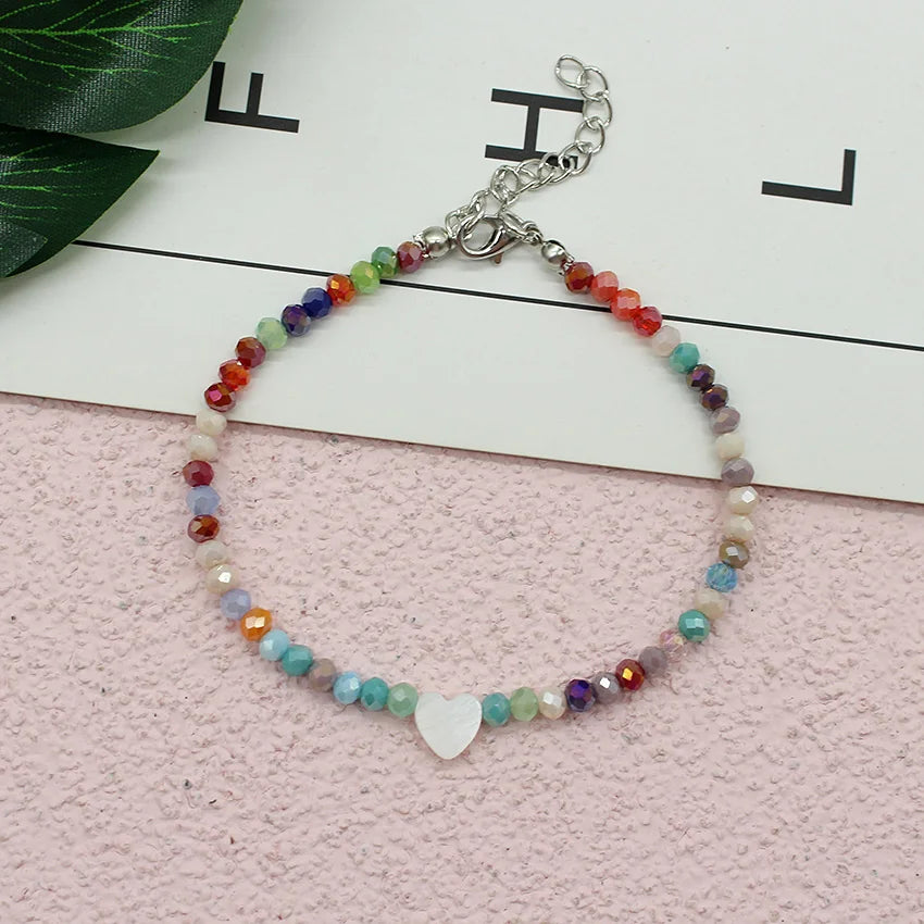 Women Beads Anklets Summer New Love Heart Charm Glass Crystal Leg Chain Anklet Bracelet  On Foot    Beach Bohemian Small Jewelry