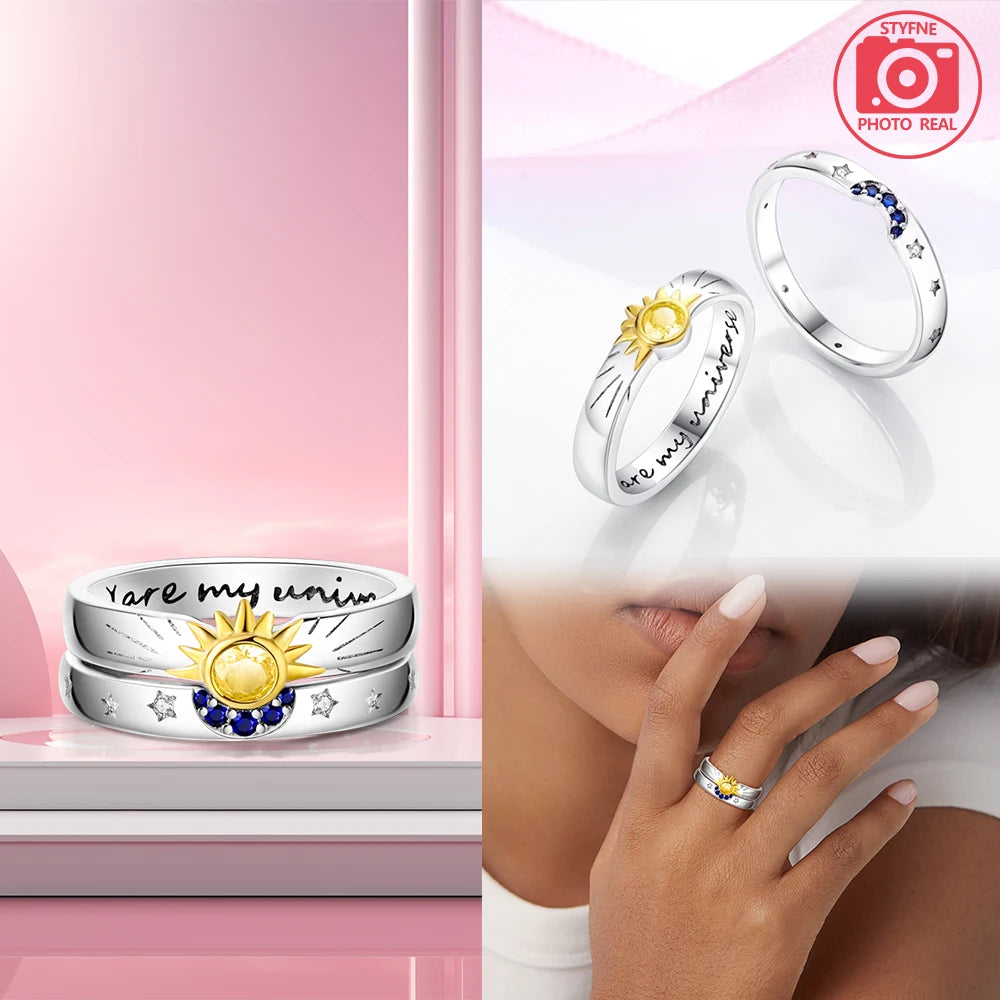 925 Sterling Silver Ring Elegant with For Women Sunflower Sun Combo Ring Band Perfect Gift for Special Occasions