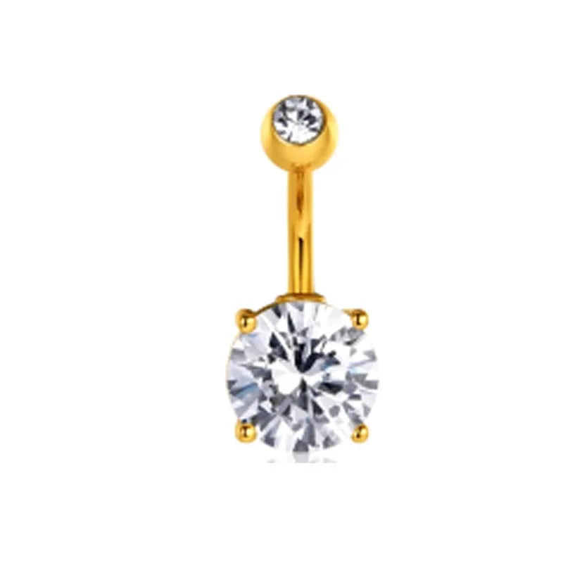 1Pc Gold Color Stainless Steel Belly Ring, Flower Heart Shaped CZ Crystal Navel Belly Button Rings Butterfly Navel Piercings 14G