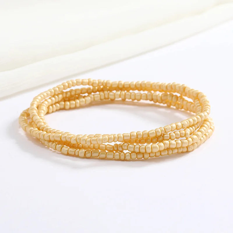 Women New Simple Fashion Hand Beaded Chain Glass Beaded Body Chain All-match Color Elastic Waist Chain BD7052