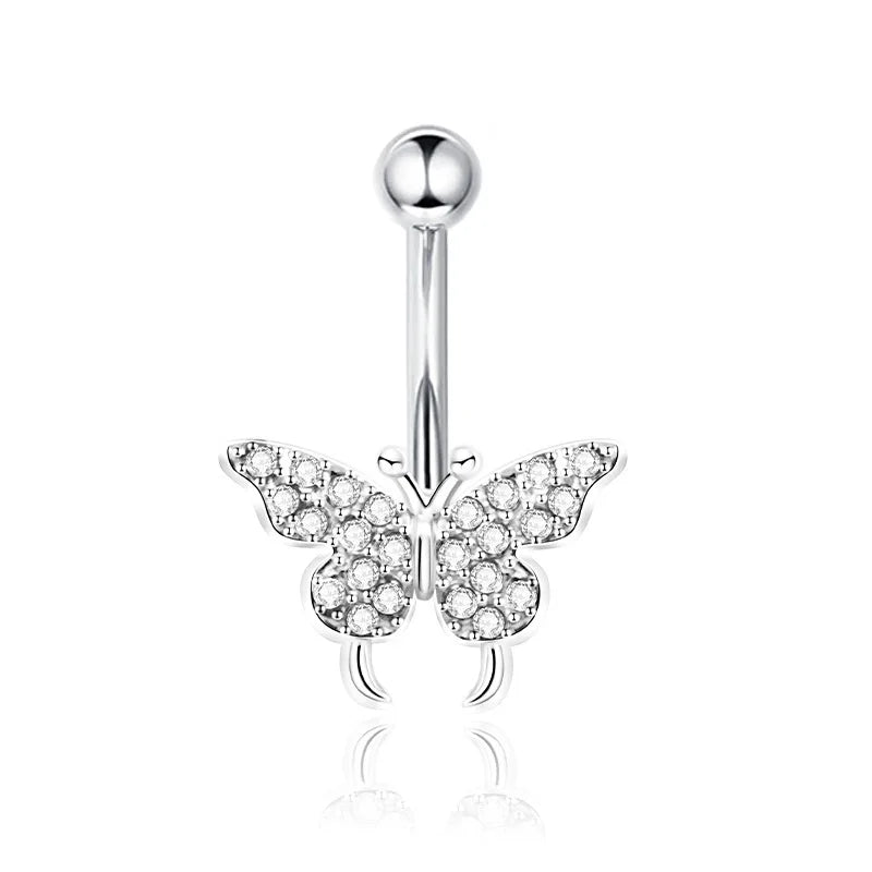 1PCS Stainless Steel CZ Belly Button Piercing Heart Navel Barbell Jewelry Butterfly Belly Button Ring Sexy Navel Ring For Women