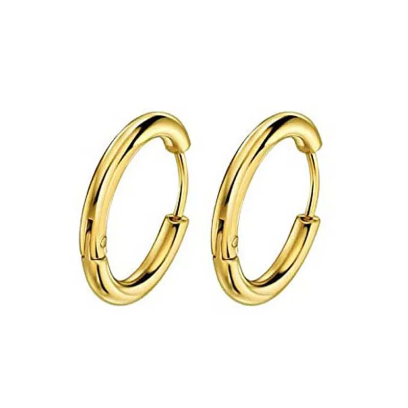 1 pairs Unisex Punk Hypoallergenic Stainless Steel Small Round Hinged Hoop Earrings Set for Men and Women 8mm/10mm/12mm Sizes