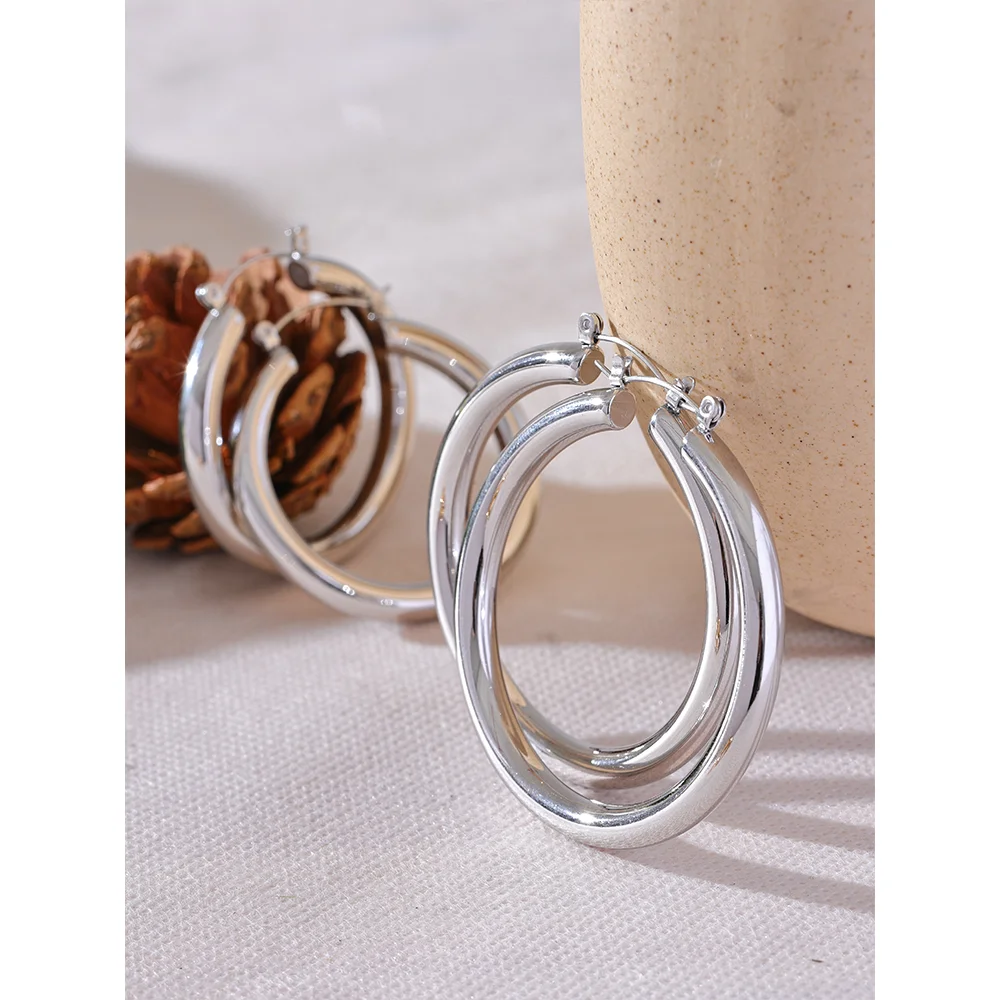 Yhpup Minimalistic Big Sleek Metal Round Hollow Hoop Earrings Anti Allergic 316L Stainless Steel Trendy Simple Ear Jewelry
