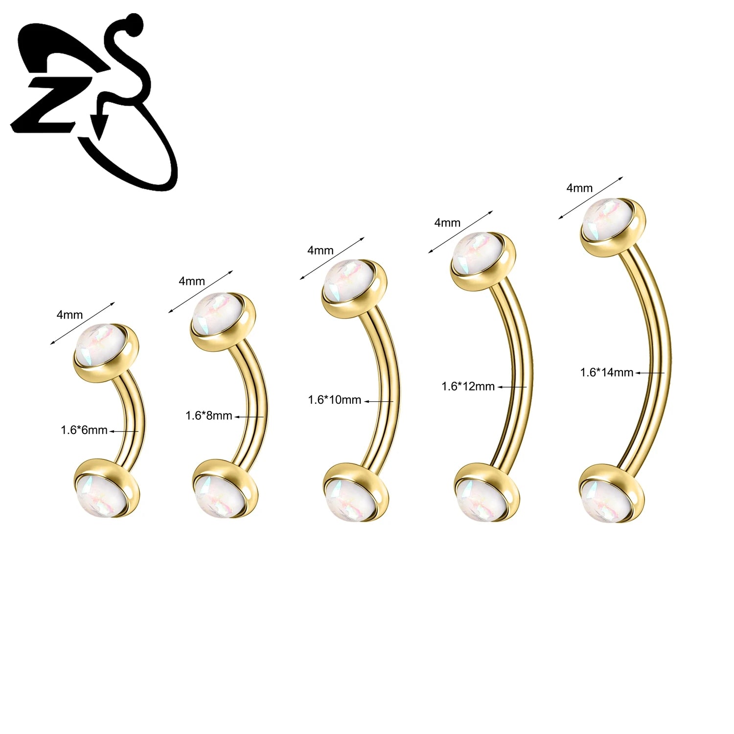 ZS 1PC Internal Thread 14/16/18G Stainless Steel Belly Button Ring 6MM-14MM Curved Navel Rings Helix Cartilage Piercings Jewelry