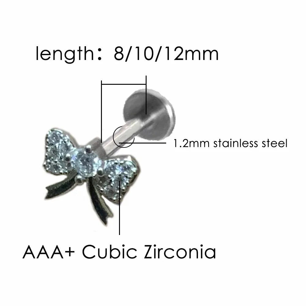 1pc Crystal Butterfly Labret Piercing Lip Ring C Shape Stainless Steel Ins Sweet Cool Y2K Girl Piercing Cartilage Body Jewelry