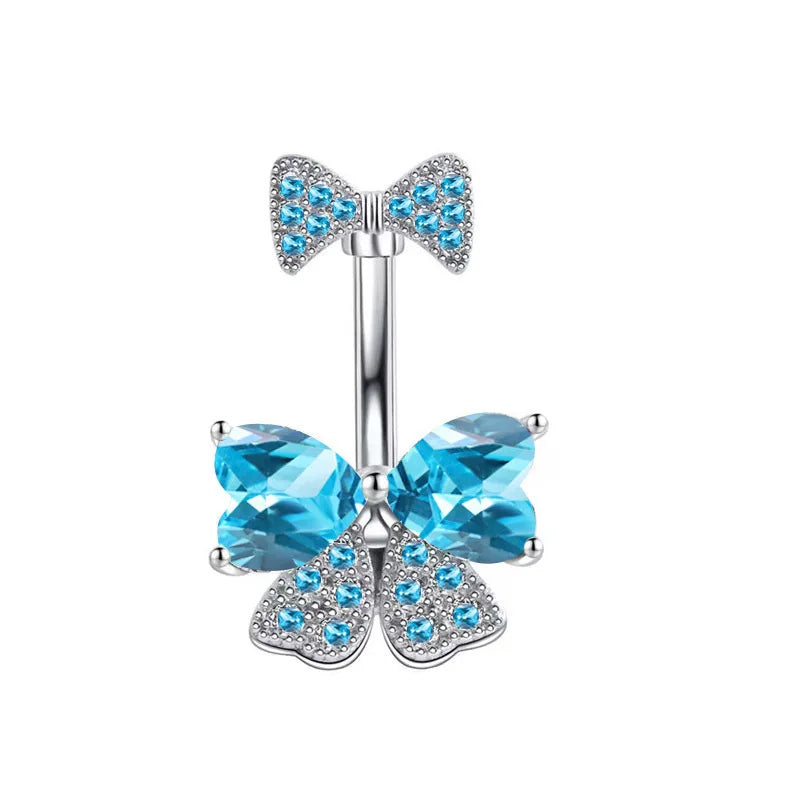 1PCS Stainless Steel CZ Belly Button Piercing Heart Navel Barbell Jewelry Butterfly Belly Button Ring Sexy Navel Ring For Women