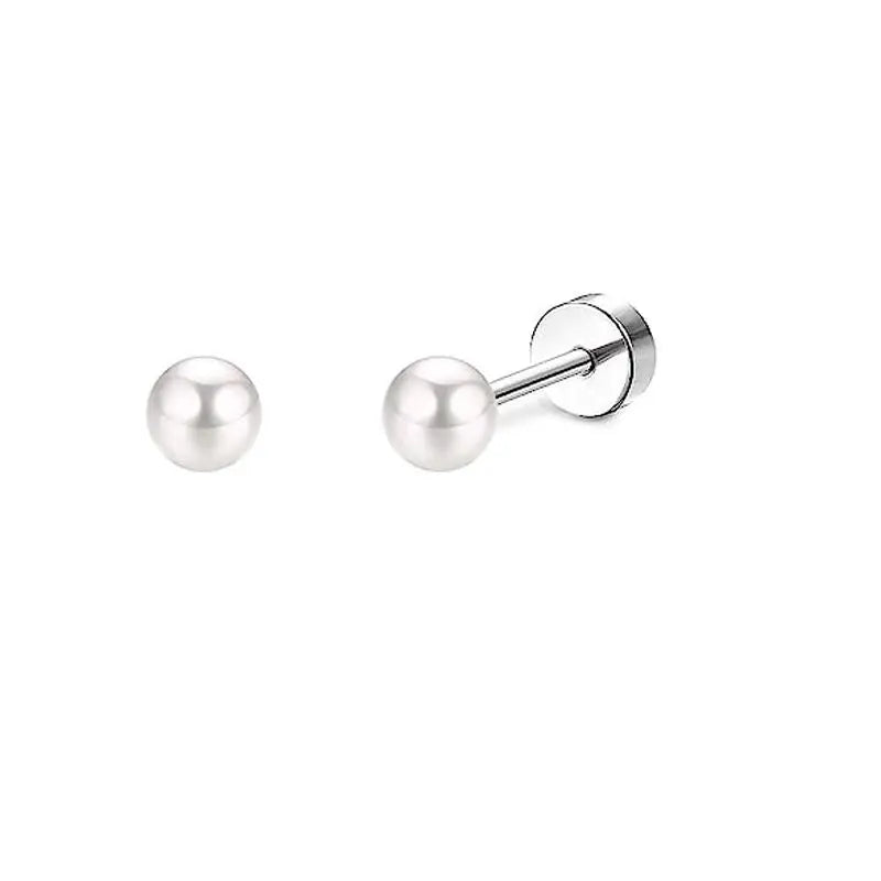 2PCS/Set Stainless Steel Heart Moon Earbone Stud Screw Ball Stud Earrings for Women Fashion Ear Tragus Cartilage Body Piercing