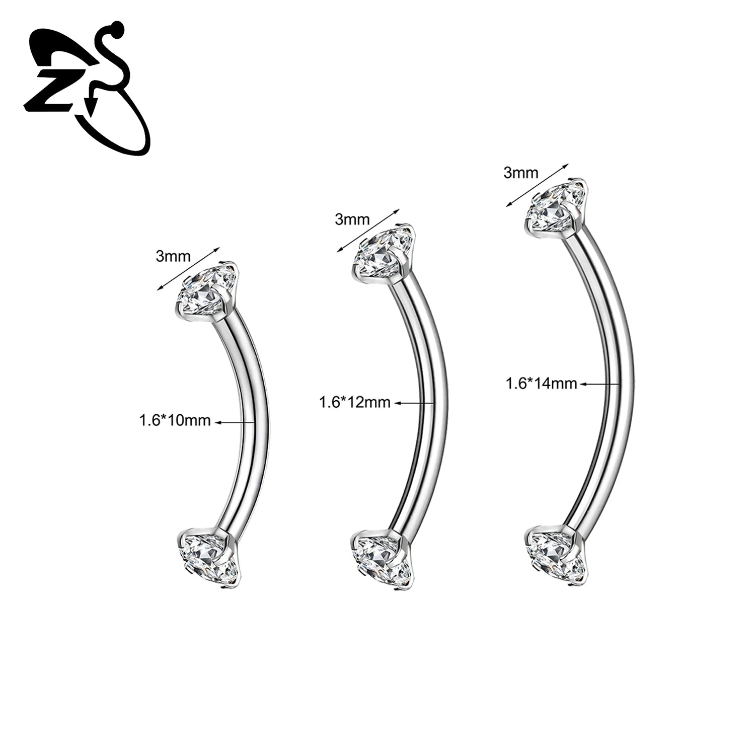 ZS 1PC Internal Thread 14/16/18G Stainless Steel Belly Button Ring 6MM-14MM Curved Navel Rings Helix Cartilage Piercings Jewelry