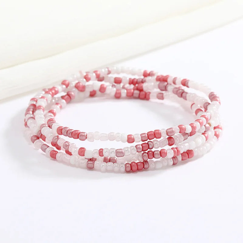 Women New Simple Fashion Hand Beaded Chain Glass Beaded Body Chain All-match Color Elastic Waist Chain BD7052