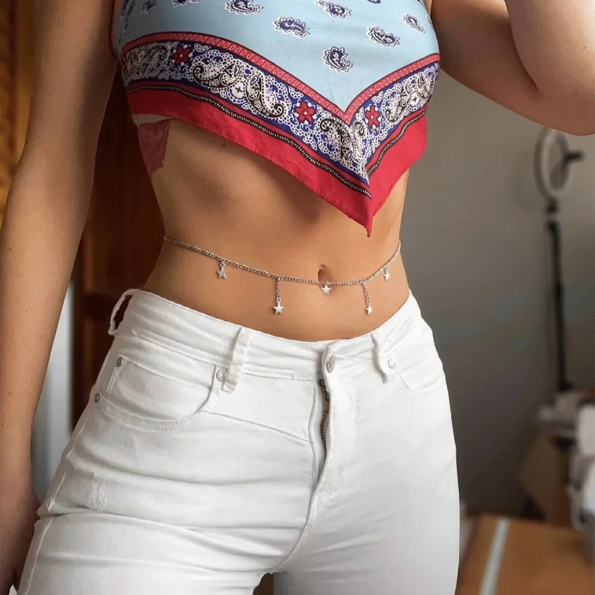 Fashionable and Sexy Round Bead Chain Double Waist Chain Simple Metal Thick Chain Body Chain Women's Belly Waist Decoration