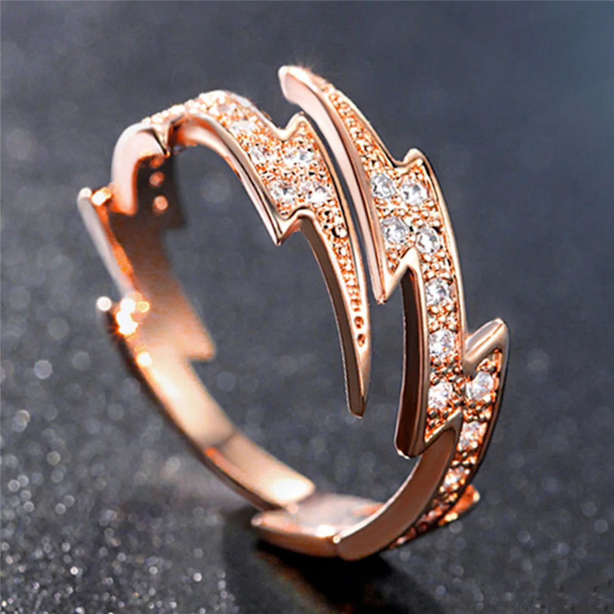 Punk Hip hop Silver Color Zircon Lightning Open Rings for Men Fashion Jewelry Gift Creative Adjustable Ring