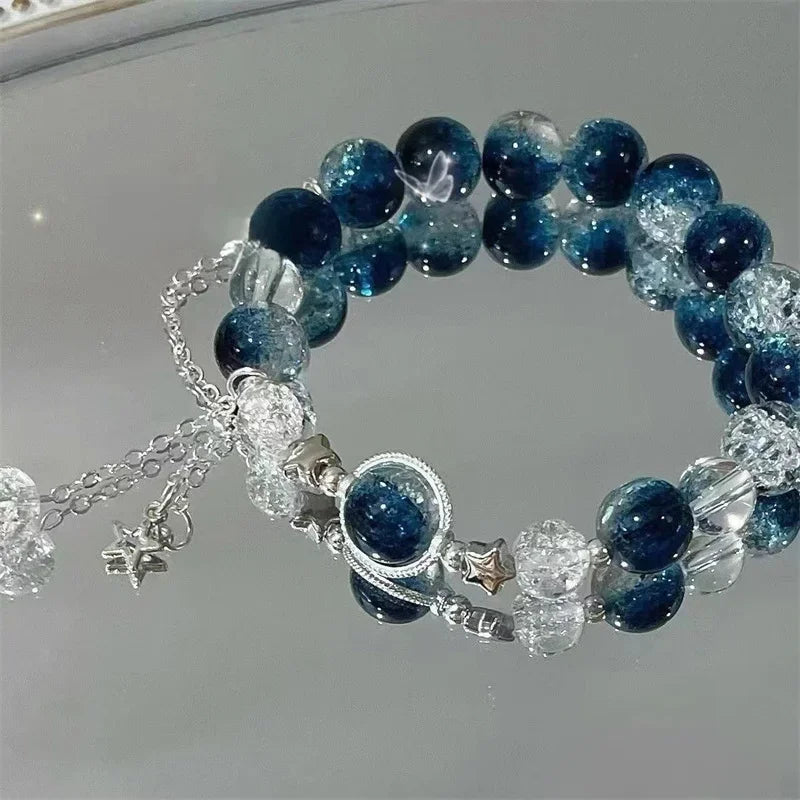 New Simple Beads Crystal Bracelet for Women Girls Korean Ins Flower Fox Feather Tassel Bracelets Friendship Jewelry Gifts 2024