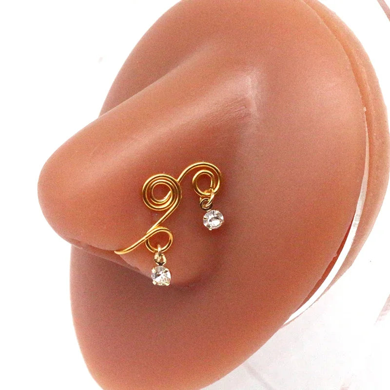 Nose Cuffs Fake Nose Ring Brass Thread Bead Dangle Copper Clip On Nose Ring Non Piercing Body Jewelry For Women