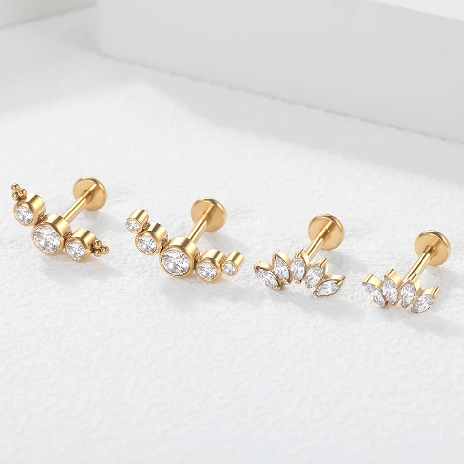 1Pc G23 Titanium Ear Tragus Cartilage Helix Daith Piercing Stud Earrings for Women Internal Thread Labret Piercing Lip Ring 16G