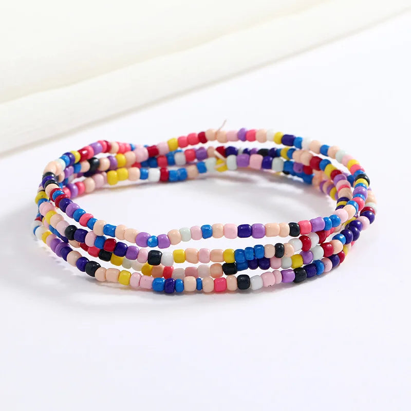 Women New Simple Fashion Hand Beaded Chain Glass Beaded Body Chain All-match Color Elastic Waist Chain BD7052