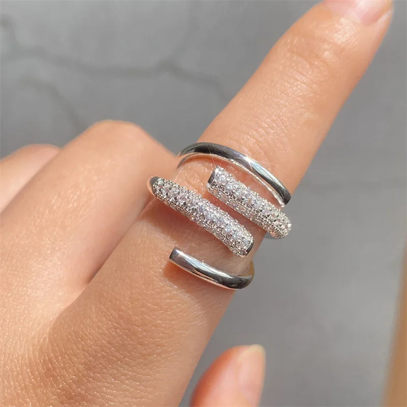 UILZ Gold color Women Adjustable Ring Korean Fashion Punk Zirconia Open Rings Daily Simple Jewelry