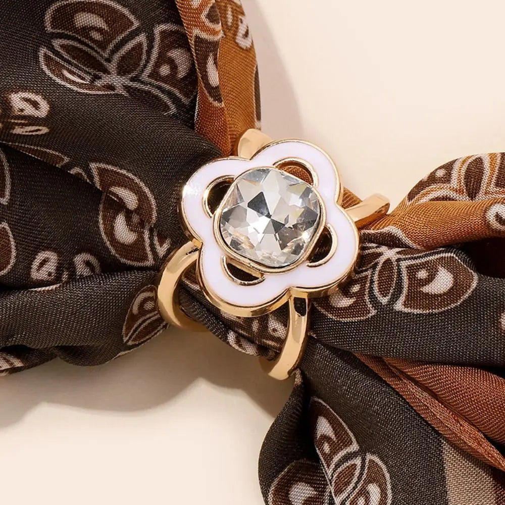 Flower Pearl Silk Scarf Buckle Round Multifunctional Clothing Corner Knotted Buckles Square Headscarf Pin Clover Shawl Ring Clip