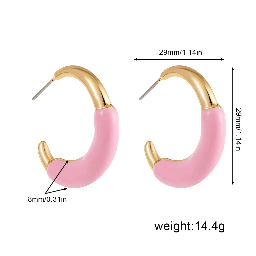 Trend Enamel Color C Shape Gold Color Hoop Earrings for Women Girls Colorful Candy Circle Piercing Ear Stud Creative Jewelry