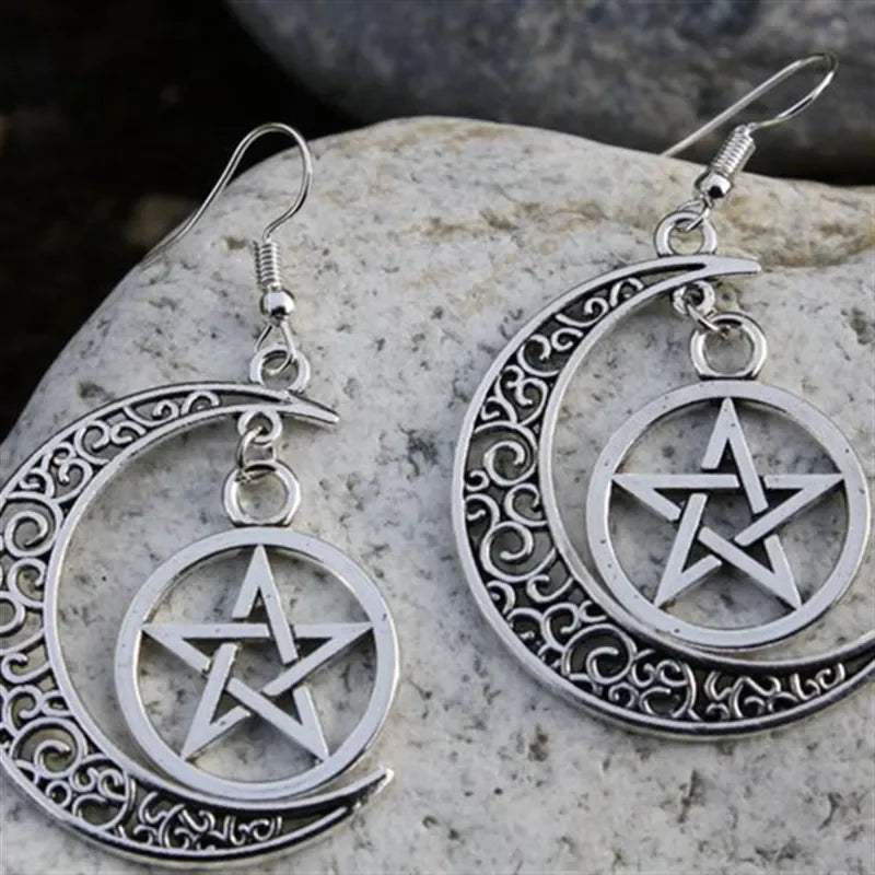 Whimsy Goth Swirly Star Earrings Silver Color Pair of Celestial  Witch Celestial Fairycore Gift Friend Women Boho Cute Gothic