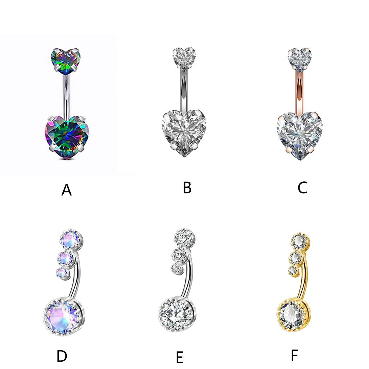 1PC Steel Belly Button Rings Crystal Piercing Navel Heart Style Navel Piercing Earring Belly Piercing Sexy Body Jewelry