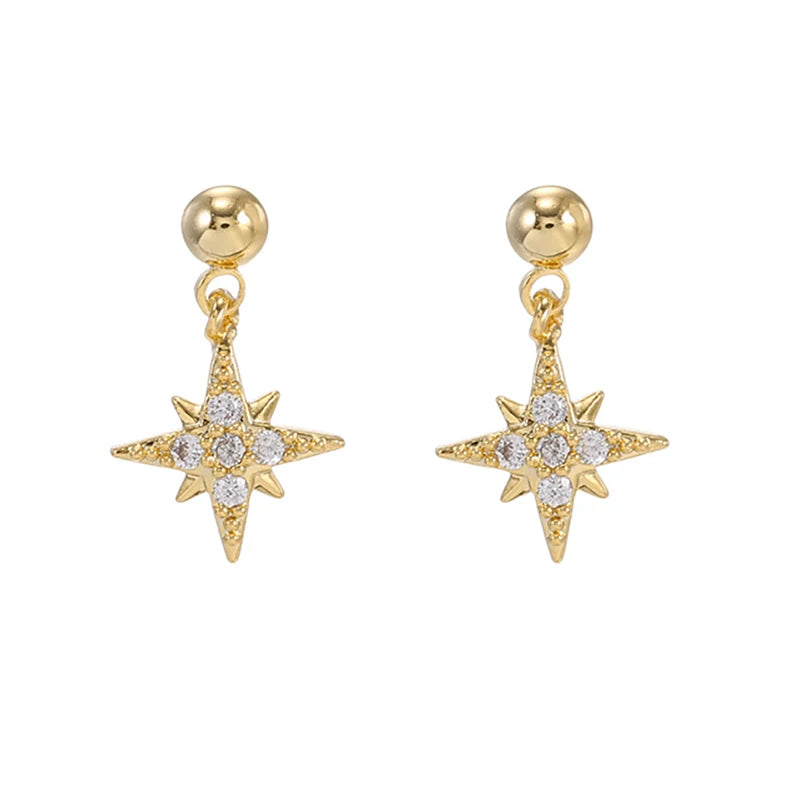 2PCS New Fashion Gold Color Crystal Zirconia Chain Hoop Earrings Women Small Pendant Star Ear Cartilage Earring Piercing Jewelry